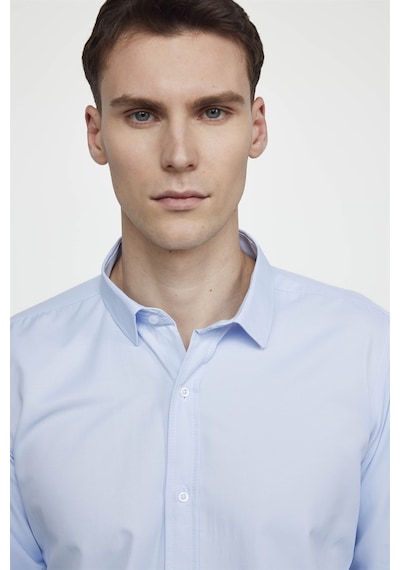 Tudors Modern Slim Fit Düz Erkek Gömlek-27248-Mavi