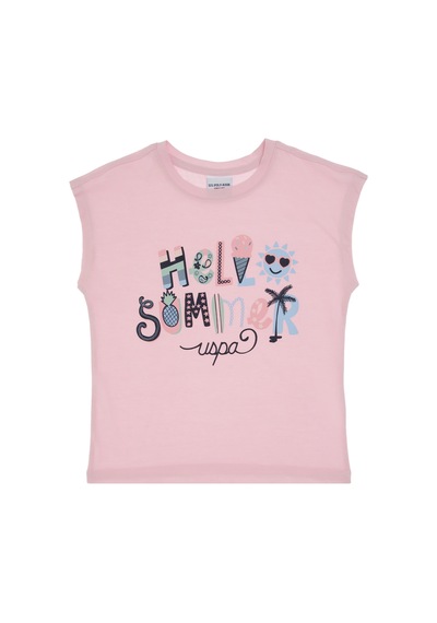 U.S. Polo Assn. Kız Çocuk Açık Pembe Bisiklet Yaka Baskılı Pamuk Tişört 50306190-VR078