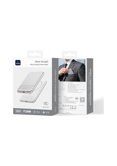 Wiwu Wi-p088 Led Işık Göstergeli Pd 20w Kablosuz Powerbank 5000mah 15w Gümüş Gümüş