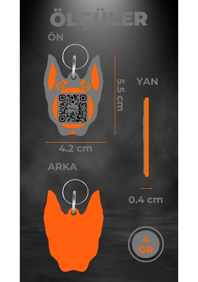 Petjoo 30.Anubis Turuncu-Gri Qr'lı Köpek Künyesi