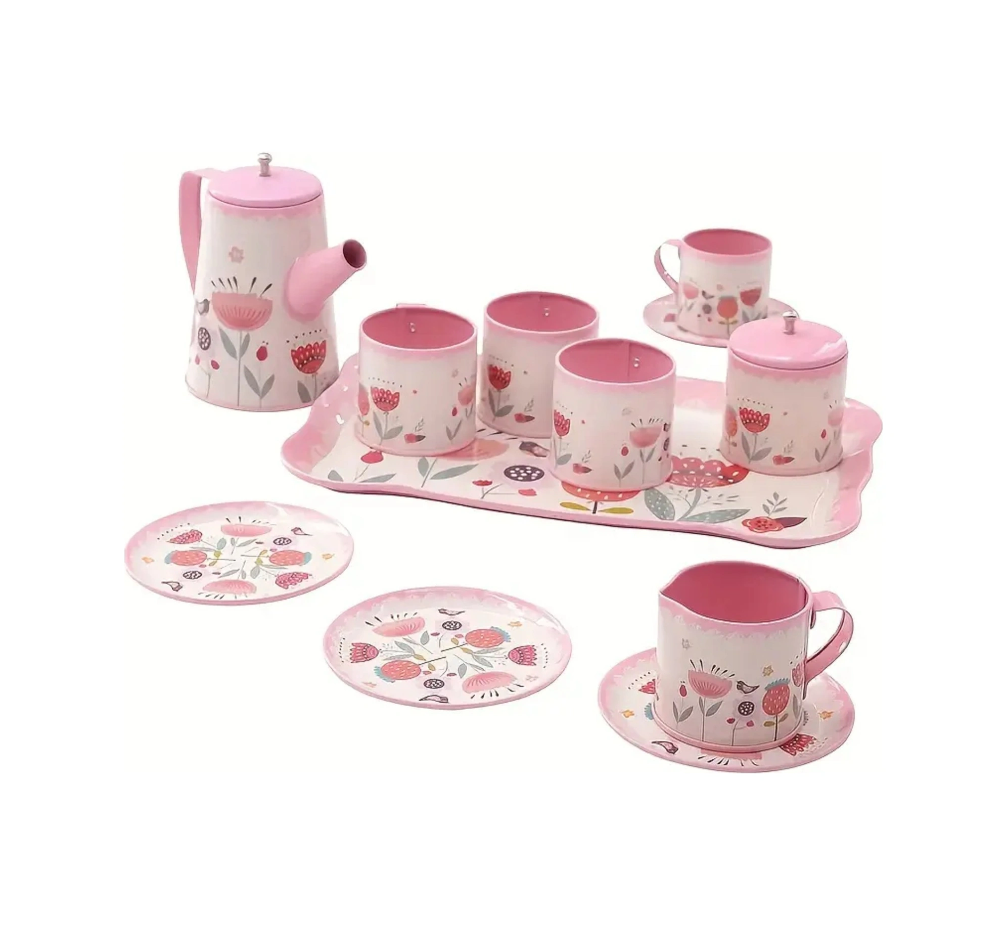 Çiçek Desenli Metal Çay Seti 12 Parça Çocuklar İçin Renkli Oyun Çay Servis Takımı - Pembe Çay Seti Oyuncak Çiçek Desenli Metal Çay Seti 12 Parça Çocuklar İçin Renkli Oyun Çay Servis Takımı - Pembe Çay Seti Oyuncak