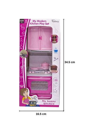Anlily İlk Mutfak Setim - Açılır Kapaklı Mutfak Dolabı, Ocak, Fırın Oyuncak Seti Pembe