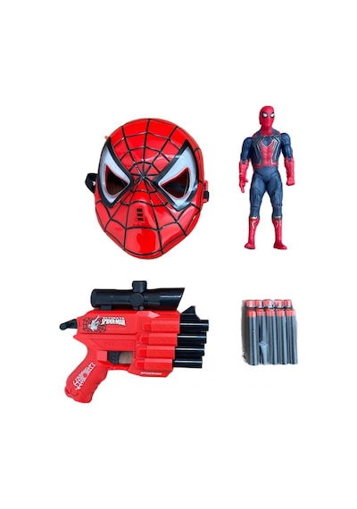 Spider-man Macera Seti Işıklı Maske 18 Cm Figür Ve Sünger Mermili Silah Oyuncak Seti