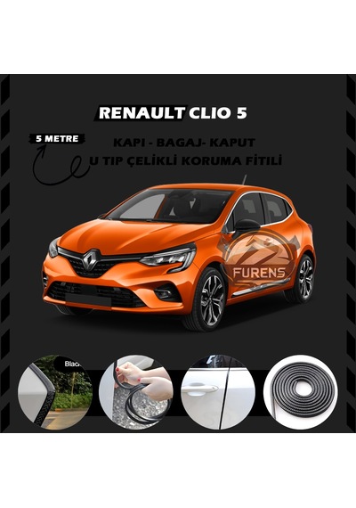 Renault Clio 5 Oto Araç Kapı Koruma Fitili 5metre Parlak Siyah Renk