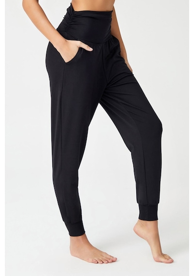 Los Ojos Siyah Beli Lastikli Şalvar Görünümlü Harem Pantolon Yoga Joggers Siyah Siyah