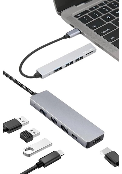 Macbook Pro/air Uyumlu Usb Type-c 8 In 1 Hub Dönüştürücü Çevirici Çoklayıcı Usb Hdmı Micro Sd 8 Giri