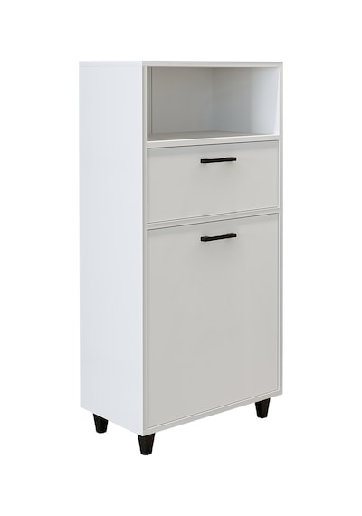 Çamaşır Sepetli Banyo Dolabı, Çok Amaçlı Çekmeceli Dolap 60 Cm Mat Beyaz
