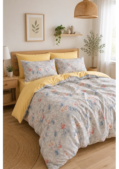 Mystory Home Çift Kişilik Nevresim Takımı Daisy Lacivert - Sarı