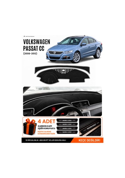 Volkswagen Passat Cc 2008-2012 Uyumlu Torpido Örtüsü, Torpido Kılıfı - Siyah Gri