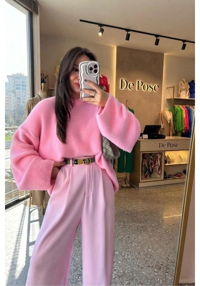 De Pose Kadın Triko Peluş Kazak Pembe