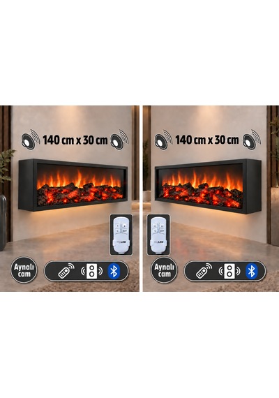 Dekoratif Elektrikli Bluetoothlu Yapay Şömine 140x30x15