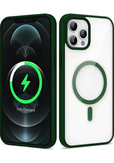 Zore Apple Uyumlu iPhone 12 Pro Max Kılıf Magsafe Wireless Şarj Özellikli Silikon Ege Kapak - Koyu Yeşil