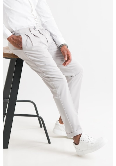 Slimfit Çift Pileli Duble Paça Kemer Detaylı Yazlık Erkek Kumaş Pantolon 001