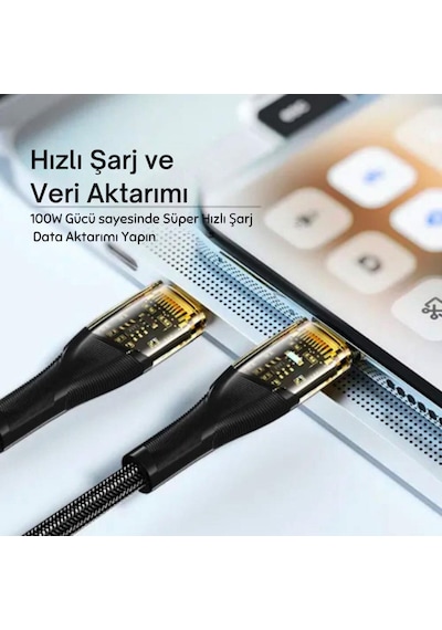 Essager 2 Metre Pd 100w Led Işıklı Süper Hızlı Type C To Type C Şarj Data Kablosu, Akım,ısı, Güçlü Kablo