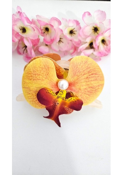 Orkide Çiçeği İncili Mandal Toka 10 Cm Çift Taraflı 1 Adet Çok Renkli 88460386