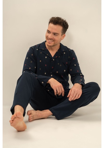 Arnetta Erkek Desenli Lacivert Gömlek Pijama Takımı Ar3854-s-v1 Ar3854-s-v1