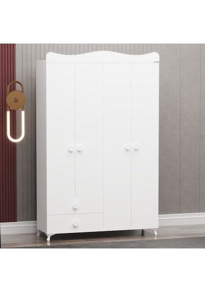 Garaj Home Yıldız 4 Kapaklı 2 Çekmeceli Dolap - Beyaz
