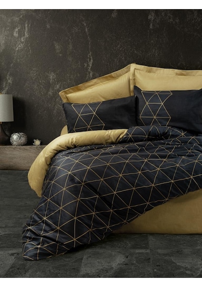 Cotton Box Dark Çift Kişilik Nevresim Takımı Veta Gold Çiçekli