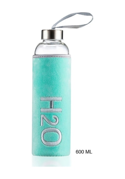 H2o Peluş Kılıflı Cam Matara 600 Ml Turkuaz