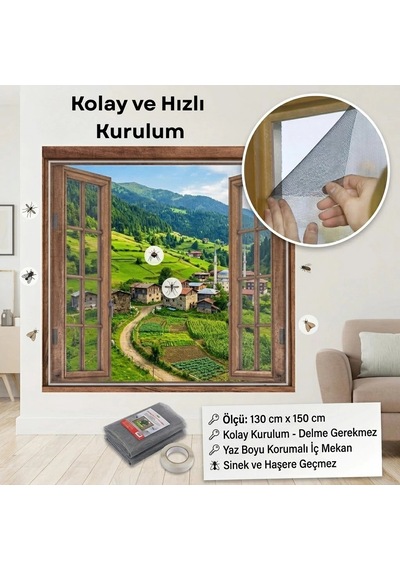 Pratikbir Sineklik / Kolay Kurulum Çift Kanat Pencere İçin