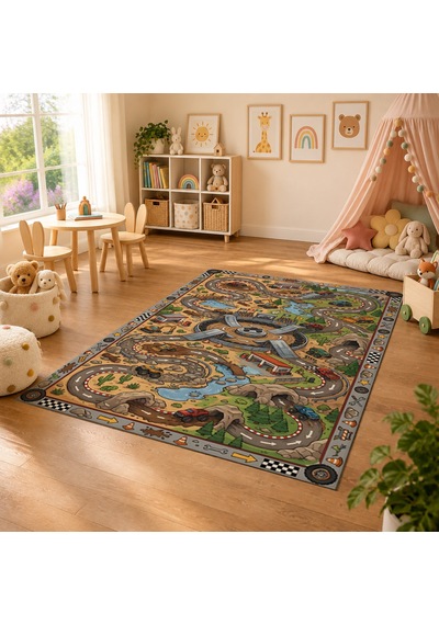 Kartela Halı Canavar Kamyon Kaymaz Taban Çocuk Oyun Halısı - 100 x 150 CM