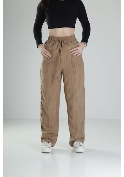 Cocopelli Aerobin Keten Kumas Kahve Baggy Pantolon Coc2510 Kahverengi