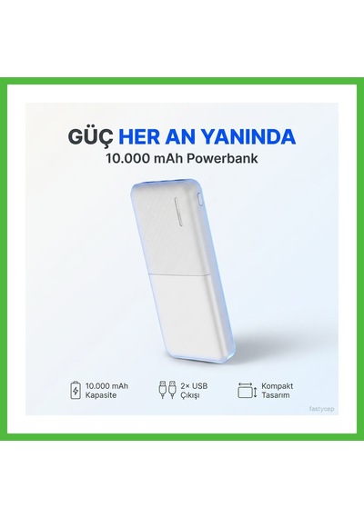 Vaveni Snapmax -3009 Beyaz 10.000 Mah Powerbank 2x Usb Çıkışlı 1 Type-c Ve 1 Micro Girişli Arz