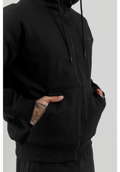 Airlife Bolder Fz.7 Tam Boy Fermuarlı Kanguru Cepli Erkek Kapüşonlu Sweatshirt Siyah