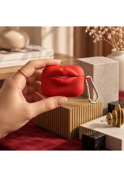 Apple Airpods 3 İle Uyumlu Dudaklı Karabinalı Kılıf Kırmızı