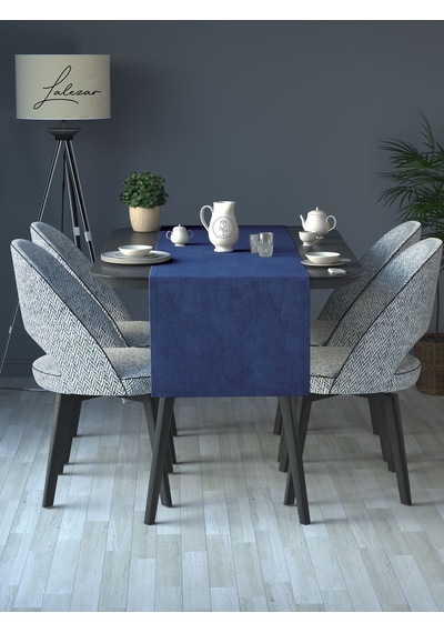 Kadife Efektli Marin Mavi Rengi Aura Serisi Runner 40 X 140 Marin Mavi