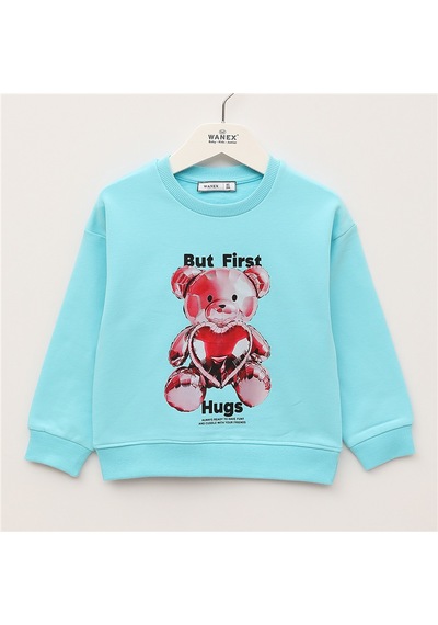 Wanex Kız Çocuk Uzun Kol Kalın Sweatshirt - 32681 Turkuaz
