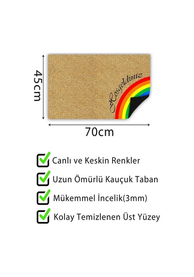 Tr Gökkuşağı Kapı Önü Paspası Dekoratif Kapı Paspası Dış Mekân Paspas Ev İçi Paspası 45x70cm Genel