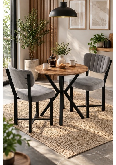 Sulorahome Gri Yemek Masası Ve 2 Adet Sandalye Seti 70 Cm Sulorahome Gri Yemek Masası Ve 2 Adet Sandalye Seti 70 Cm