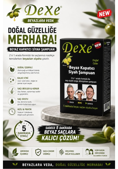 Dexe Beyaz Kapatıcı Siyah Saç Boyama Şampuanı 10'lu Saşe - 10 Paket 25ml