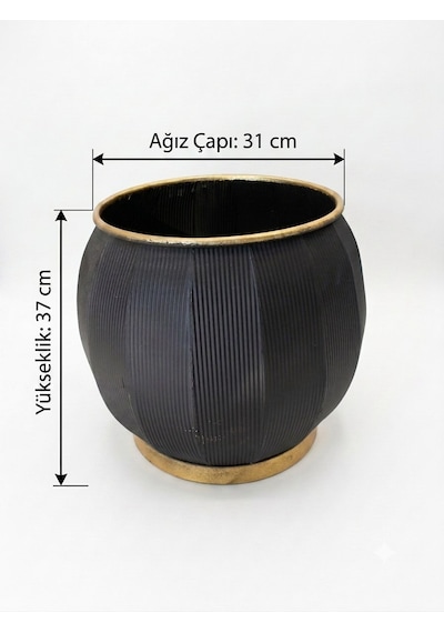 Panalı Metal Siyah Dekoratif Saksı Büyük 37 X 31 Cm