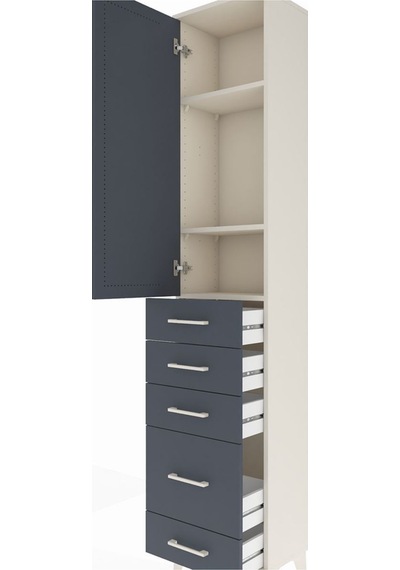 Arges Dolap 3 Raflı 5 Çekmeceli Tek Kapaklı 44x30x221 Aytaşı-antrasit Aytası