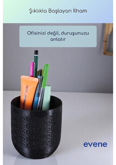 Kalemlik Masa Kalemliği Organizer Kalemlik Siyah Renk Model 77 Çok Renkli