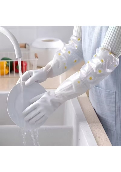 Lateks Uzun Eldiven Ev, Bulaşık, Banyo Temizliği İçin Su Geçirmez Transparan Tasarım Eldiven