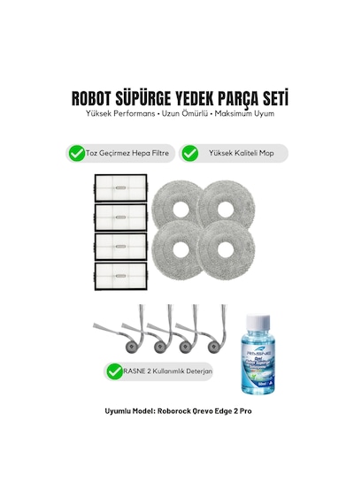 Roborock Qrevo Edge 2 Pro İle Uyumlu 4 Yan Fırça 4 Filtre 4 Mop 1 Deterjan 2.0