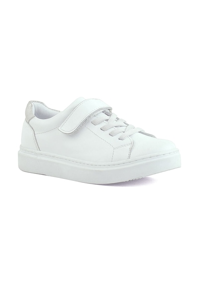 Rakerplus Hakiki Deri Beyaz Cırtlı Bağcıklı Kız Çocuk Sneakers Beyaz