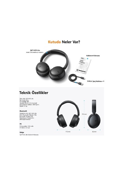 H2s Lite 6.0 Bluetooth Kulaklık Enc Net Çağrı - Çift Cihaz 40 Mm Dinamik Sürücü - 60 Saat Dinle Siyah