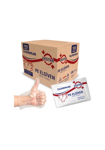 Yıldırımlar Pe Extra Tek Kullanımlık Şeffaf Eldiven 100 Lü X 100 Paket