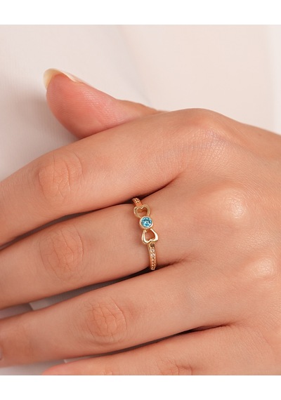 Debora Jewelry 14 Ayar Altın Fiyonk Model Mavi Taşlı Yüzük