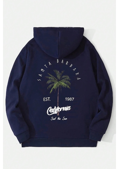 California Baskılı Oversize Sweatshirt Lacivert