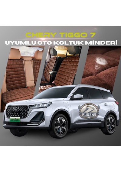 Chery Tiggo 7 Kahverengi Tay Tüyü Cepli & Terletmez Sırtlı Oto Koltuk Minder Seti - Koruma Kılıfı  Ön & Arka Set