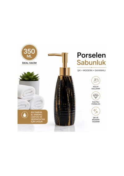 Porselen Siyah Altın Detaylı Sıvı Sabunluk Şık Mutfak Ve Banyo Aksesuarı Siyah - 777968820 Siyah
