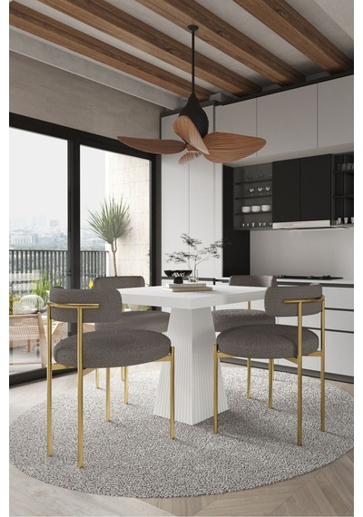Avvio Arona Beyaz Lake Mdf Ayak 90x90 Yemek Masası Mutfak Masası 4 Kişilik Masa Takımı Teddy Sandalye Beyaz Avvio0045