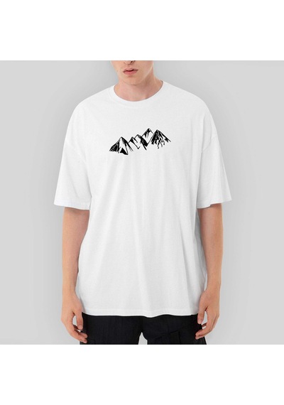 Black Mountains Oversize Beyaz Tişört Beyaz