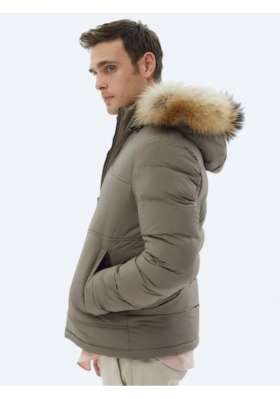 Kip Vizon Regular Fit Kapüşonlu Casual Dokuma Mont VIZON