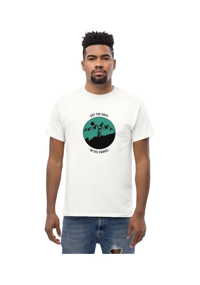 Wildstyle Off The Grid Gravel Dağ Bisikleti Doğa Macera Baskılı Unisex Bisiklet Yaka Pamuklu Tişört Beyaz